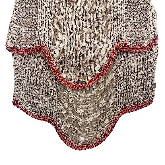 RACHEL ROY Taupe Open Knit Crochet Midi Tank Dress w/ Coral & Metallic Copper - Picture 5 of 8